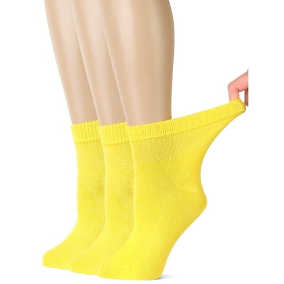 TELOLY Women'S Bamboo Ankle Loose Fit Diabetic Socks,Soft,Seamless Toe Socks for Women,Wide Stretchy,Non-Binding Top,3 Pairs,Yellow,Shoe Size: 6-9