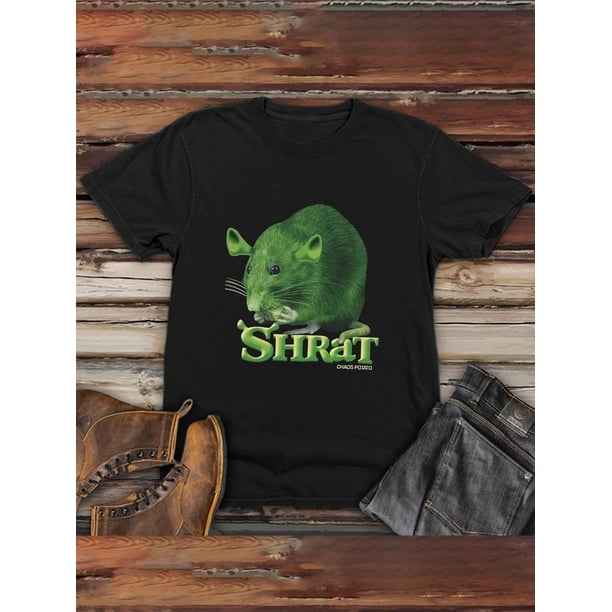 Men's Retro Cartoon Shrat Rat Graphic T-Shirt - Soft Stretch Short Sleeve Casual Tee with Vibrant Green Print, Breathable Summer Top for Outdoor Activities, Leisure Clothing, Playful Print Shirt, Med