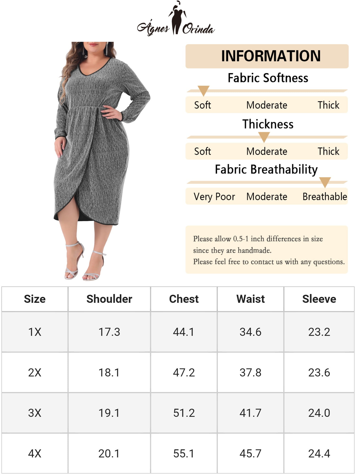 DARING DIVA Plus Size Sparkly Glitter V Neck High Slit Sequin Dress 3X Silver