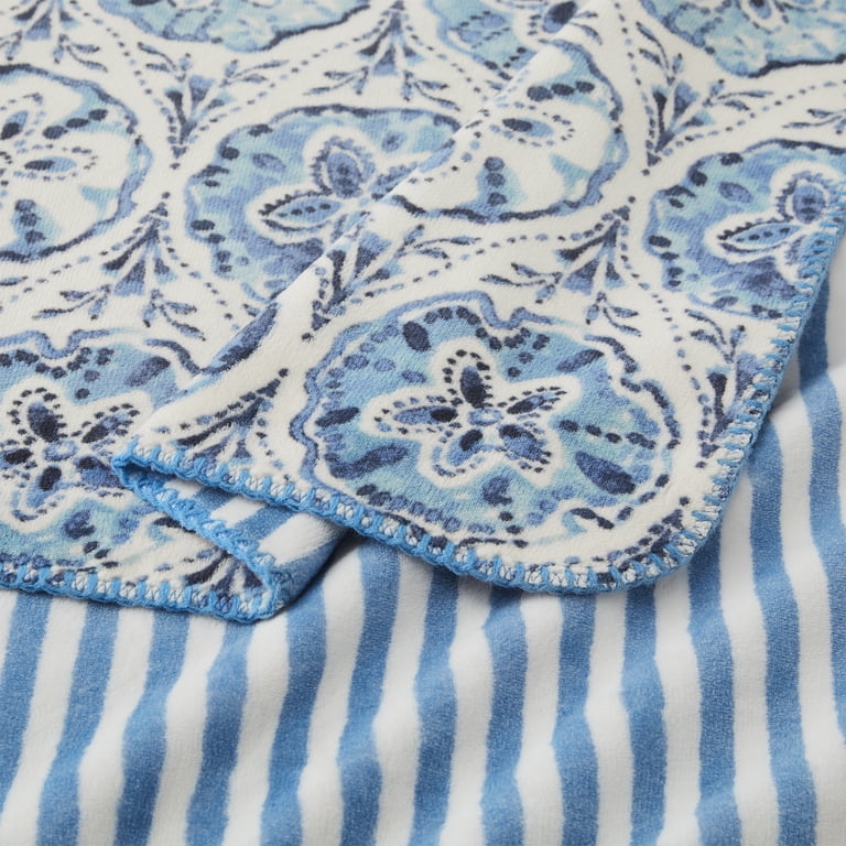 Coastal Living Throw Blanket, Reversible Plush Fleece Blanket for