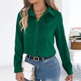 thumbnail image 7 of Ltctricy Women's Button down Shirts Long Sleeve Collared Curved Hem Pleated Business Casual Work Tops Trendy Office Shirts(Green,X-Large), 7 of 7