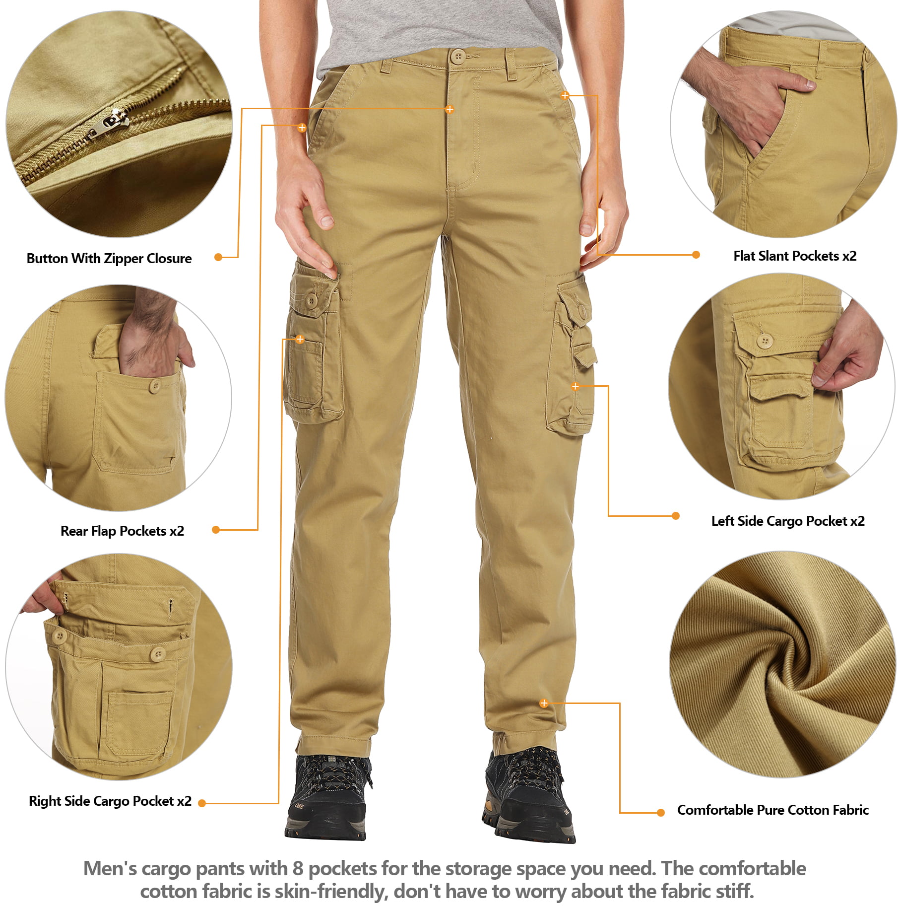 TRGPSG Men's Cargo Pants with Multi Pockets Outdoor Cotton Work