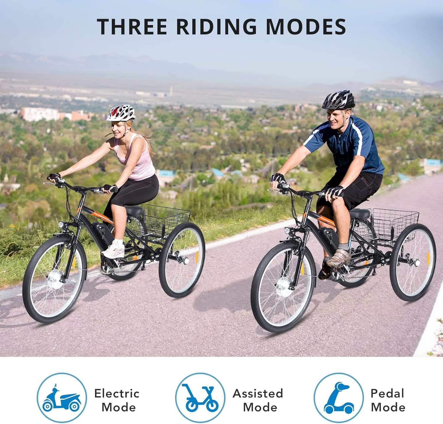 Electric Trike, 7-Speed Adult Electric Tricycle with Basket, 24"&26" Fat tire 3-Wheel Electric Bike, 350W Brushless Motor, 36V Detachable Battery for Men and Women
