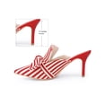 thumbnail image 2 of BLISSFUL STEP Bow Stripe Pointed Toe Stiletto Heel Mules for Women Red 9, 2 of 6