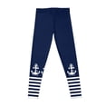 thumbnail image 2 of Nautical Navy Blue Stripes and White Anchor Leggings workout shorts sporty leggings woman, 2 of 6