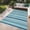 Four colors - dark blue/bright blue/light blue/white, variant on GlowSol 10x20 Waterproof Outdoor Rug Reversible - Modern Striped Plastic Straw Patio Mat, Foldable Camping & RV Carpet for Deck, Backyard, Balcony, Poolside and Picnic，Blue White