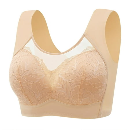 JSGEK Comfortable Breathable Lace Bra Wirefree Comfort Support and Lift Trendy without Steel Ring Lightly Lined Bra for Women Fashion Clearance Push up Plunge Beige 42 Bra for Ladies