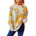 thumbnail image 2 of Women'S Print Long Sleeve Sweater Round Neck Knitted Pullovers Top Yellow S, 2 of 10
