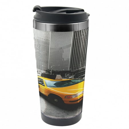 

City Travel Mug New York Manhattan Road Steel Thermal Cup 16 oz by Ambesonne