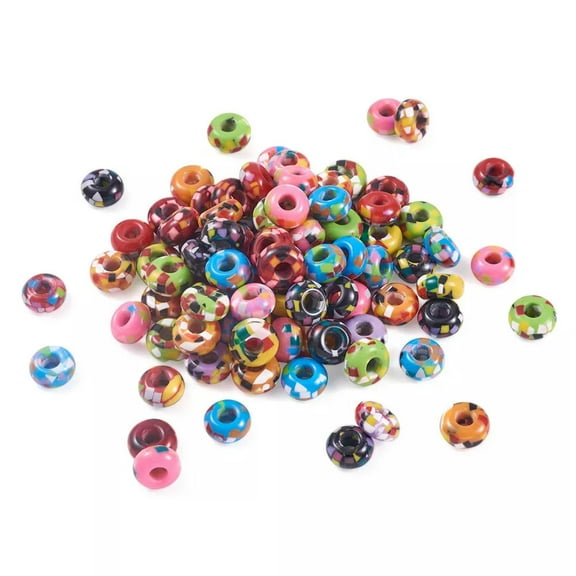 U8MO 100pcs Random Resin European Beads Smooth Large Hole Loose Charms Rondelle 14mm