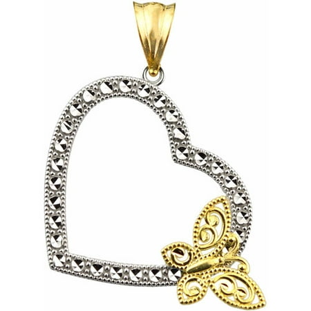 Handcrafted 10kt Open Floating Heart with Butterfly Charm Pendant