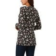 thumbnail image 3 of Camisetas Casual de Manga Larga con Cuello Redondo y Dobladillo Asimétrico Floral INSPIRE CHIC Negro S, 3 of 5