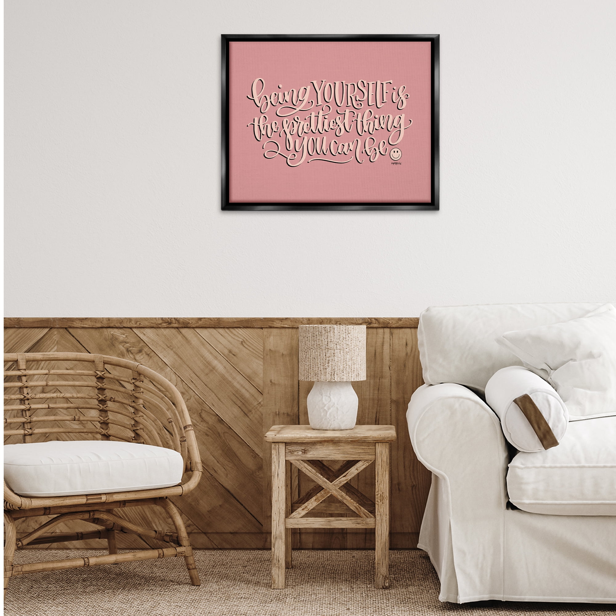 Stupell Industries Being Yourself is Prettiest Text & Numbers Painting Black Floater Framed Canvas Art Print Wall Art, 31 x 25