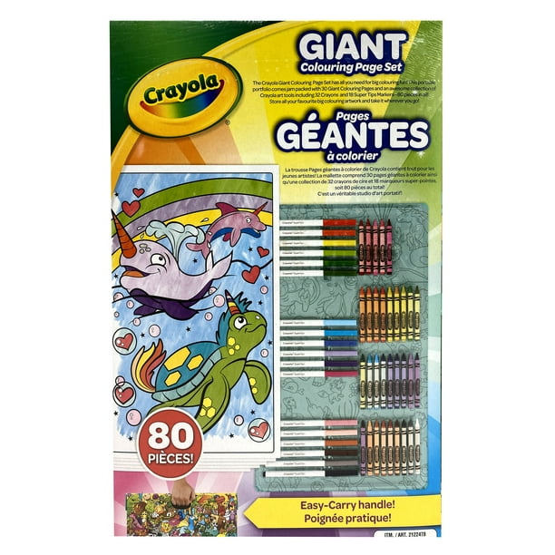 Crayola Giant Colouring Page Set with Storage Case Markers and Crayons 80  Pieces 