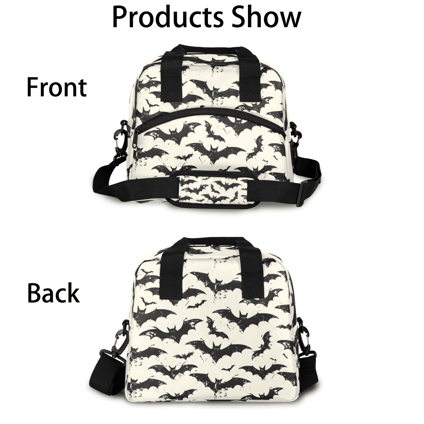 Herdesigns Halloween Insulated Lunch Bag for Women Men Adults Large Reusable Lunch Box Spooky Bats Leakproof Cooler Tote Bags with Adjustable Shoulder Strap