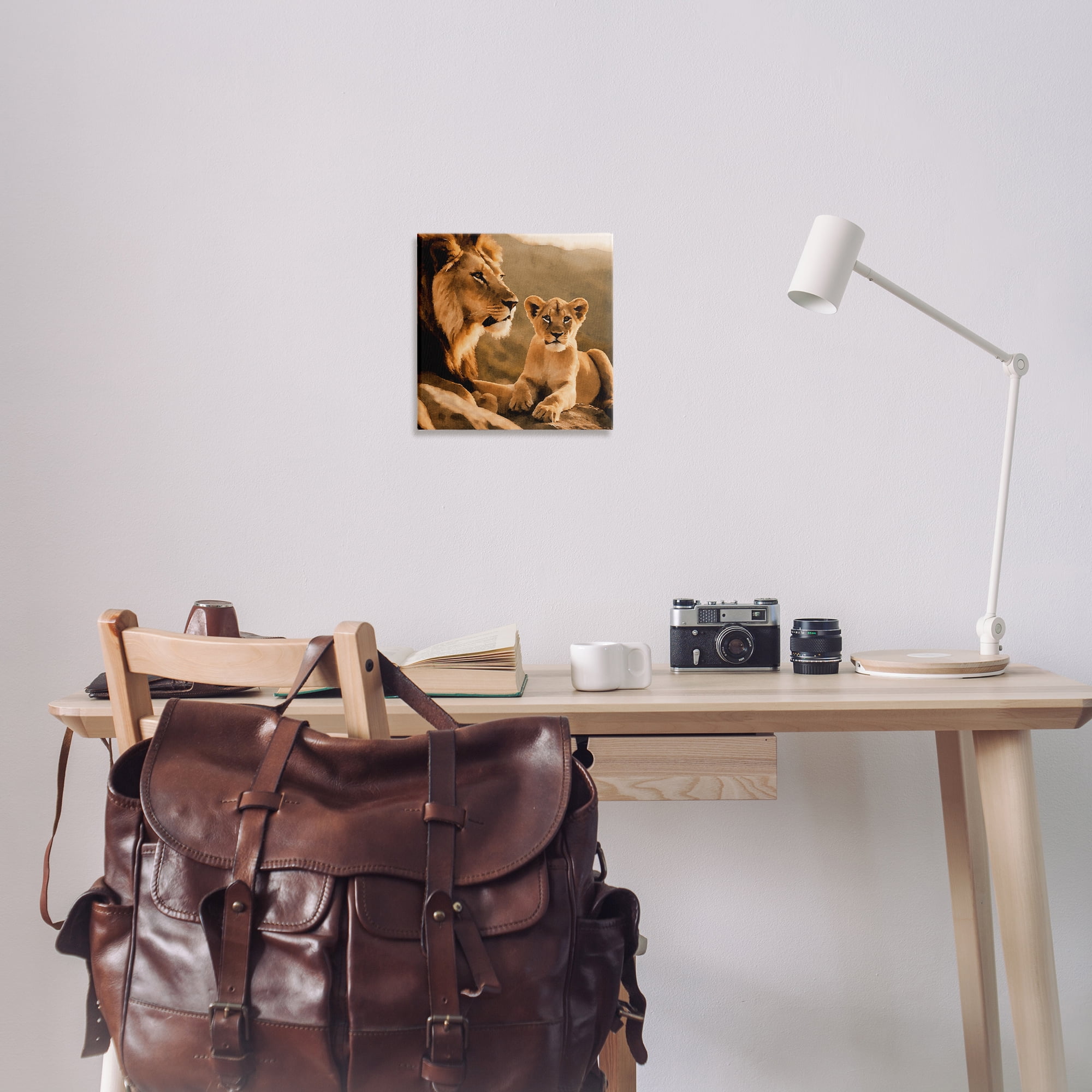 Stupell Industries Lion & Cub Portrait Animals Painting Wrapped Canvas Art Print Wall Art, 17 x 17