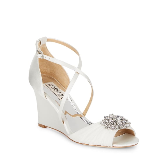 Tacey Embellished Satin Wedge Heel Sandals