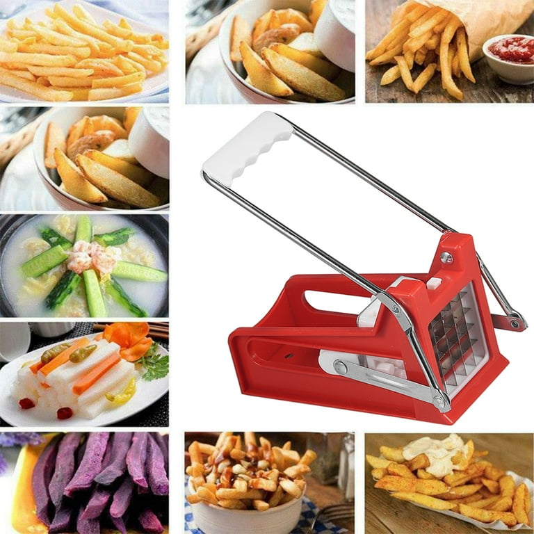 Jahyshow Stainless Steel French Fry Cutter Potato Vegetable Slicer Chopper Dicer 2 Blades, Size: 24.5*9*11.5cm, Red