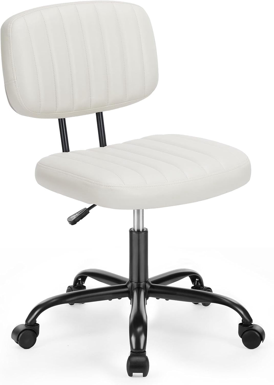 Aidoly Office Desk Chair, Armless Computer Chair with Lumbar Support, PU Leather Low Back Adjustable Height 360° Rolling, Beige