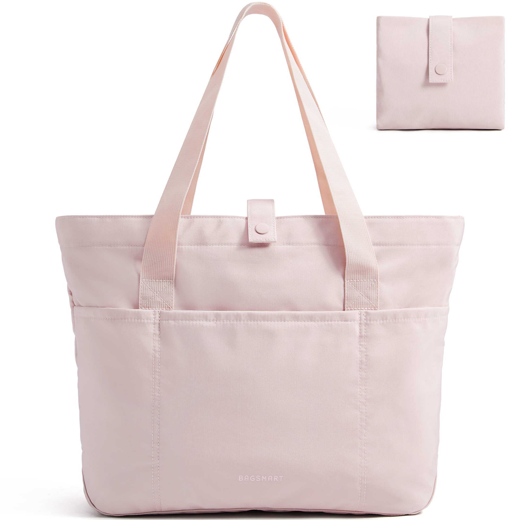 BAGSMART Foldable Tote Bag for Women, Laptop Tote Bag Top Handle Handbag for Travel, Work, Beach, Gym, Shop, Pink