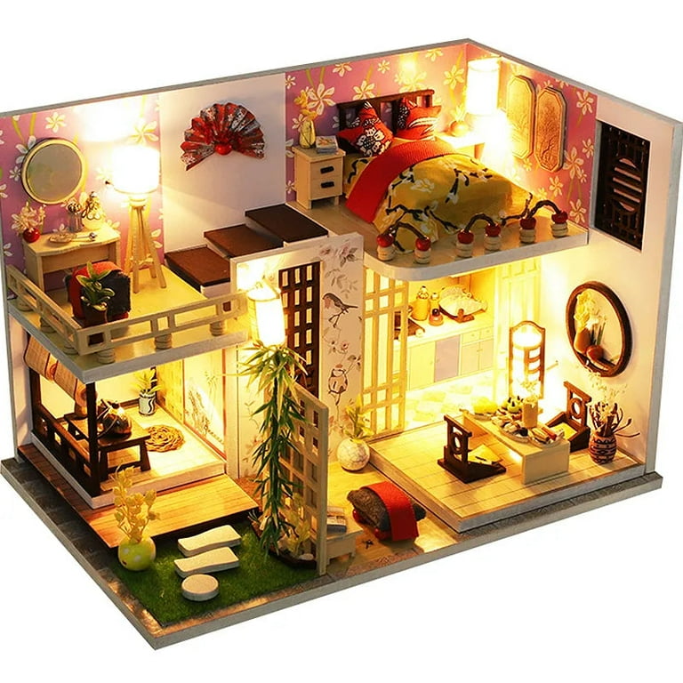 Bamboo House DIY, DIY Doll House Wooden Doll Houses Miniature Dollhouse Furniture Diorama Kit with LED Toys for outlet Children Christmas Gift