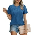 thumbnail image 2 of Olyvenn Fashion Womens Summer Tops Pleated Round Neck Short Sleeve Shirts Business Casual Summer Loose Fit Blouse Blue XXL, 2 of 9