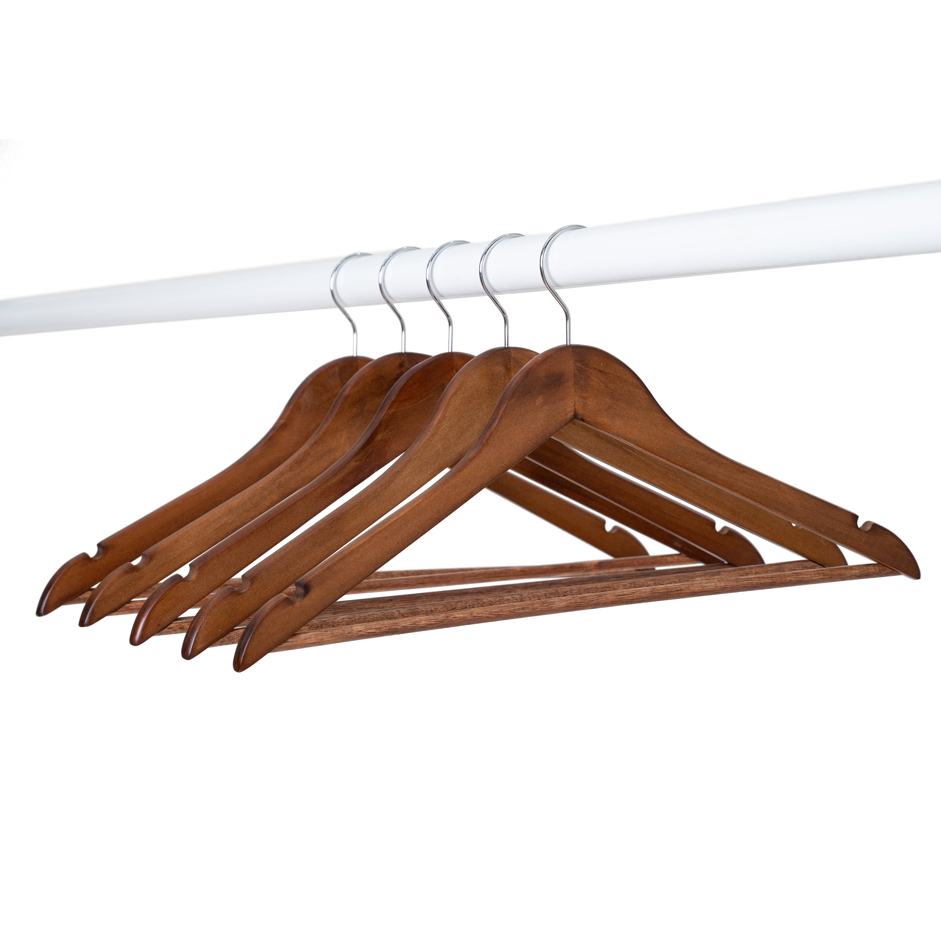 Walnut Finish Notched Wooden Suit Hanger with Non-Slip Bar (Case of 25) 200523-025