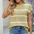 thumbnail image 4 of ABATAB Women's Striped Sweater Tops Short Sleeve Crew Neck Color Block Tee Knitted Casual Loose Trendy Pullover T-Shirt, 4 of 7