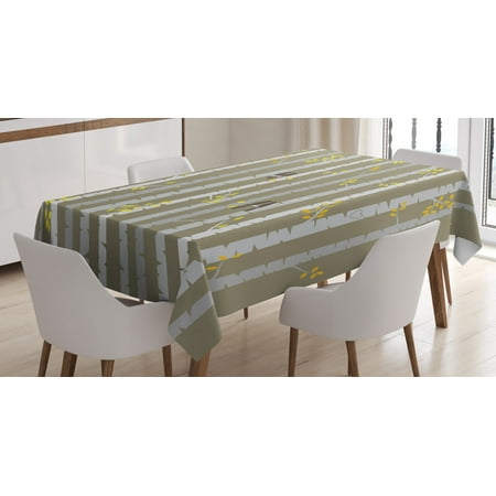 

Aspen Tree Tablecloth Birch Autumn Leaves Artsy Woods with Love Birds Flowers Growth Seasonal Rectangular Table Cover for Dining Room Kitchen 52 X 70 Inches Pale Sage Green by Ambesonne
