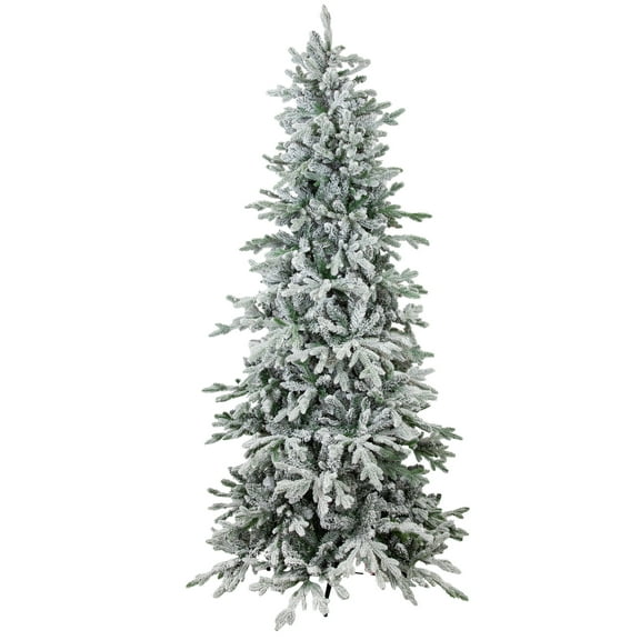 Sunnydaze Unlit Slim and Stately Flocked Artificial Christmas Tree 7 ft, Green