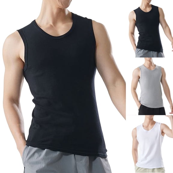 SGFCWSX Mens Tank Tops Cotton Solid Color Sleeveless Shirts Casual Regular Fit Tops for Everyday Wear Black Size 3XL