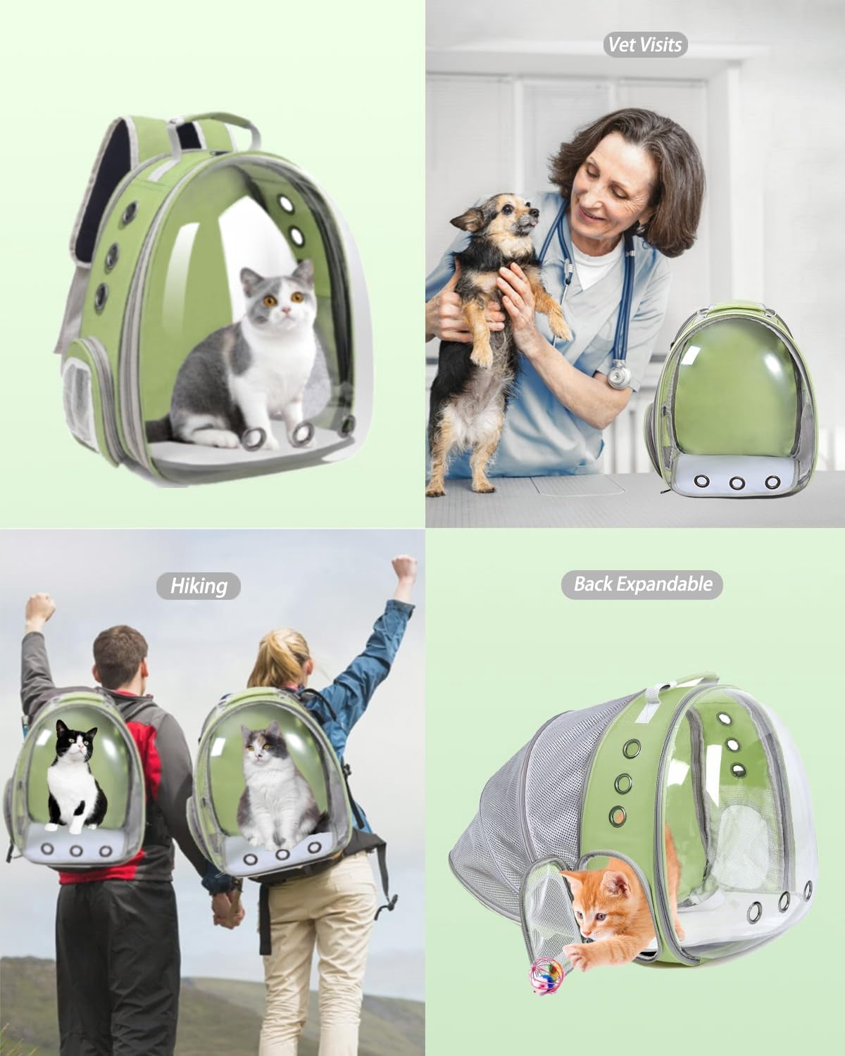 DENZUS Bubble Expandable & Foldable Cat Backpack Carrier, Breathable Pet Backpack for Large Cats, Designed for Hiking, Travelling, Camping