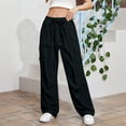 thumbnail image 5 of Cagogo Women's High Waisted Wide Leg Cargo Pants with Pockets Solid Casual Streetwear Long Pants Drawstring Loose Fit Trousers for Vacation Travel Beach Work, Black 2XL, 5 of 7