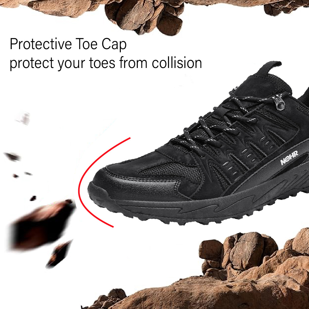 Mens Hiking Shoes Outdoor Lightweight Non-slip Breathable Sneakers Trekking Waterproof Comfortable Off-Road Shoes Black 9.5 US