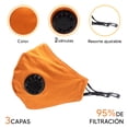 thumbnail image 3 of Cubrebocas con Válvula Facex American Naranja 5 capas de tela protectoras 14 X 14 cm, 3 of 4