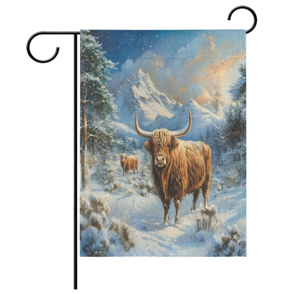 Ryvnso Highland Cattle Christmas Pattern Garden Flag 12x18 Inch Double Sided Seasonal Yard Decoration