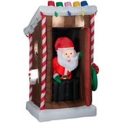 Gemmy Animated Christmas Airblown Inflatable Santa's Outhouse , 6 ft Tall, Multi