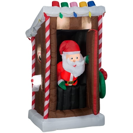 Gemmy Animated Christmas Airblown Inflatable Santa'S Outhouse , 6 Ft Tall, Multi