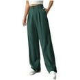 thumbnail image 5 of Lenpel Dress Pants for Women Trendy High Waisted Pleated Wide Leg Work Pants Business Casual Trousers with Pockets(Green,X-Large), 5 of 5