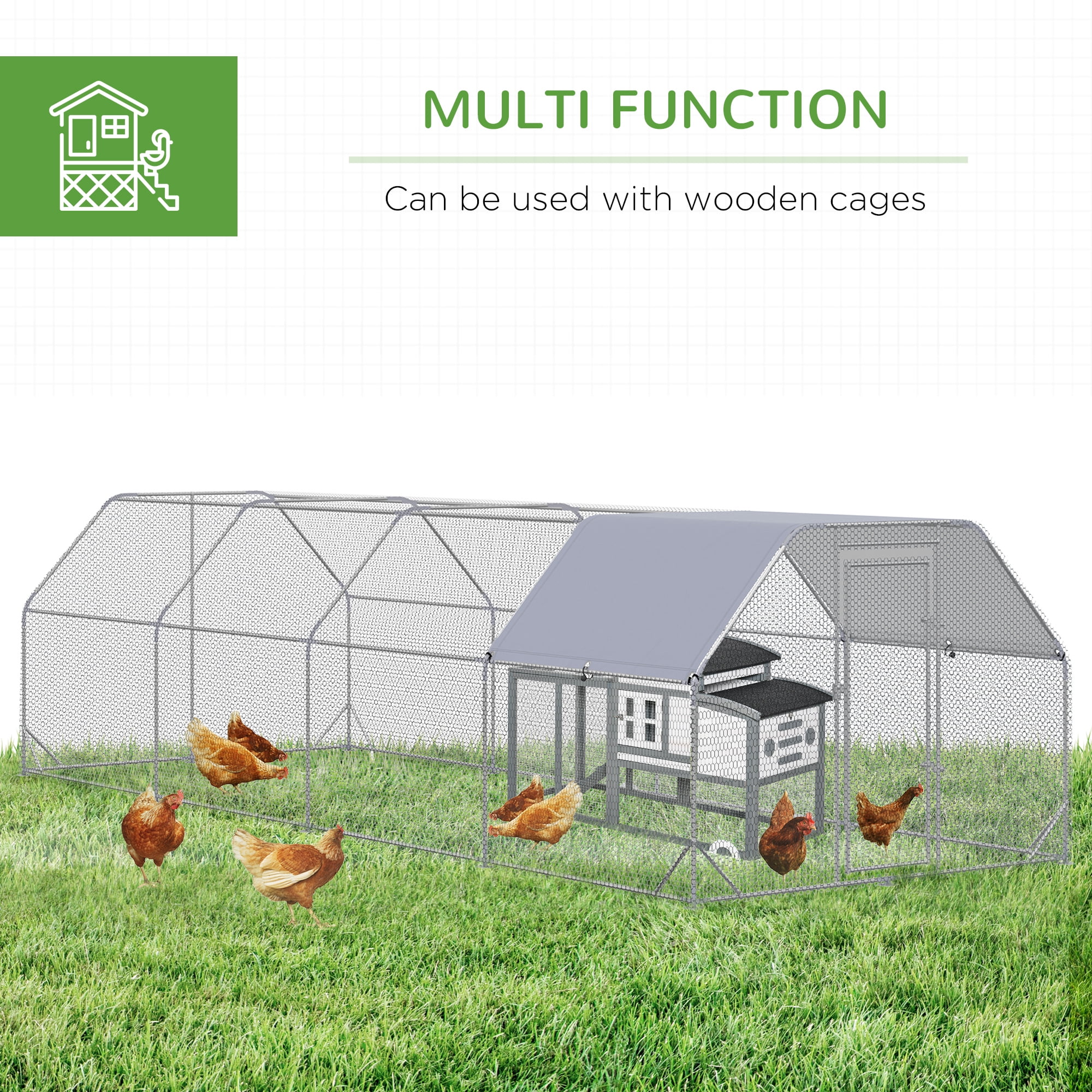 PawHut Predator Proof Metal Chicken Coop, Walk-In Poultry Backyard