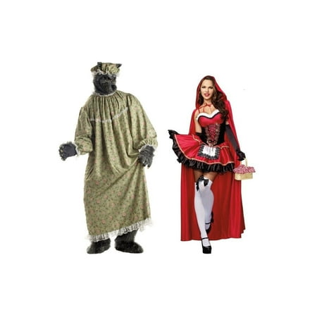 Adult Little Red Riding Hood and Granny Wolf Costume