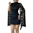 thumbnail image 2 of Women'S Lace Mini Dress Elegant Floral Mesh Long Sleeve Square Neck Dresses Party Cocktail Formal Evening Gown Black S, 2 of 9