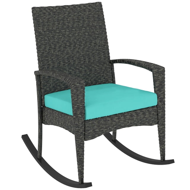 Outsunny Outdoor Rocking Chair with Cushion, High Back for Garden Turquoise