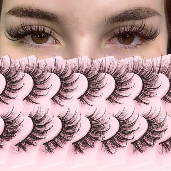 Lashes Wispy Mink Natural Eyelashes Spikes Lash Extensions Look Fluffy False Eyelashes 18mm Long Strip Lashes Cat Eye Eyelashes Fairy Look 7 Pairs Multipack