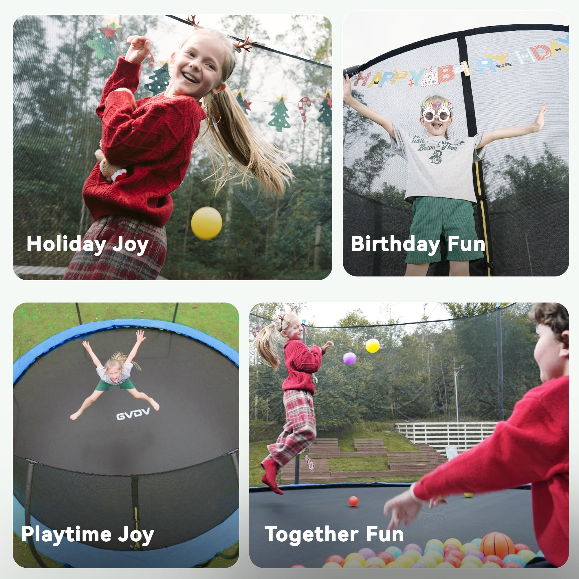 GVDV 10FT Outdoor Trampoline, Backyard Recreational Pumpkin Trampoline with Enclosure for Kids