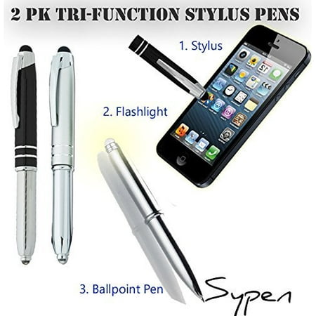 2 Pack Tri-Function Stylus Ballpoint Flashlight Capacitive Styli Pen for Any Touchscreen iPhone, iPad, Tablet & Android Devices (Best Flashlight App Android 2019)