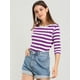 thumbnail image 3 of Disfraz de Día de San Patricio para mujer Mangas en el codo Top Cuello redondo Camiseta ajustada Camiseta estampada informal Púrpura XL, 3 of 6