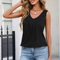 thumbnail image 5 of Women's Tunic Tank Tops Loose Fit Pleated V Neck Sleeveless Plain Tshirts Summer Casual Tanks (L, Black), 5 of 6