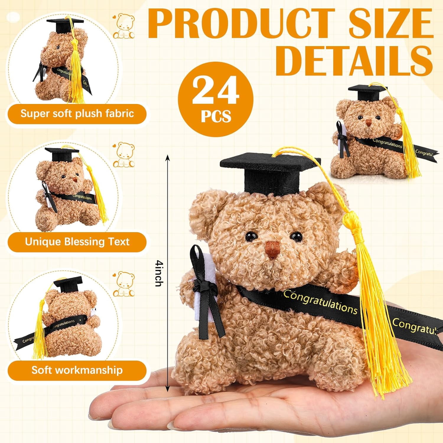 Guvpev 4" Mini Graduation Bears Bulk Set of 24, Class of 2026 Small Stuffed Animals with Red Cap and Diploma, Tiny Plush Teddy Bear for Graduation Bouquet DIY, Prom Party Decor & Congrats Grad Gifts