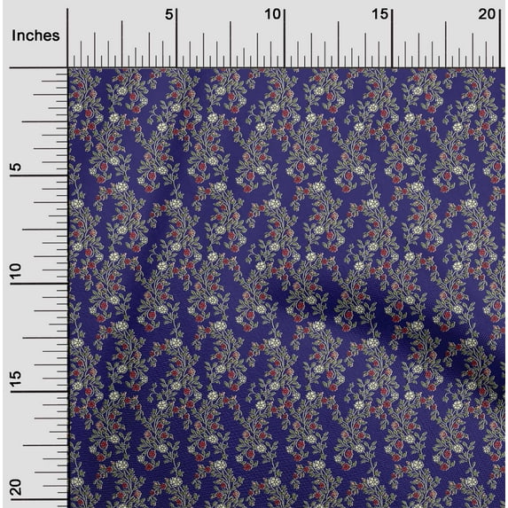 oneOone Cotton Poplin Fabric Leaves & Floral Block Print Sewing Fabric BTY 42 Inch Wide